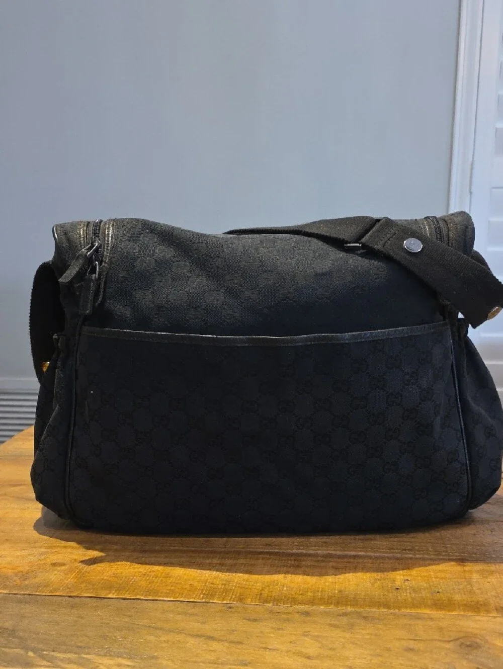 Gucci Black Monogram Diaper Messenger Crossbody Bag
